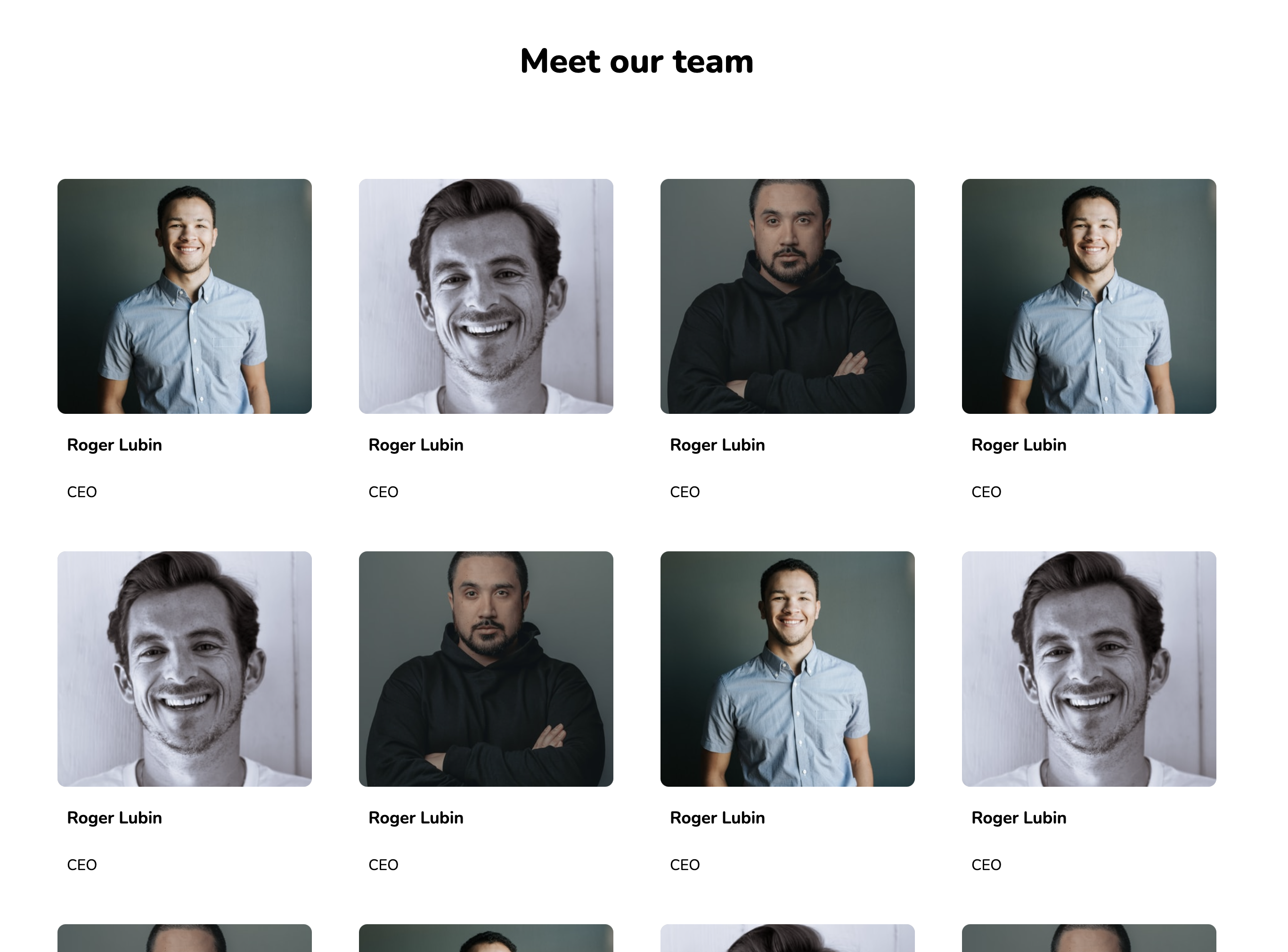 Team section for website: Photo grid team page desktop example